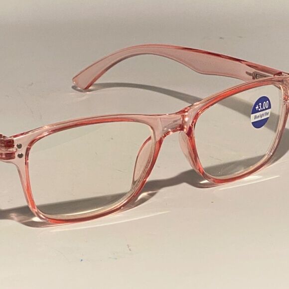 1442 Helen Reading Glasses 3.0 Readers Bluelight Filter Pink Frame NWT
